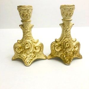 2 VICTORIAN ANTIQUE VTG Cast Iron White 6” Candle Holder
